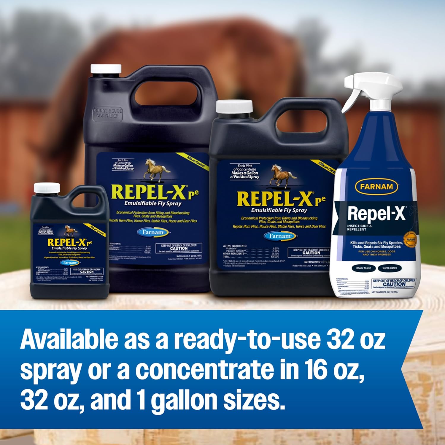 Farnam Repel-X pe Fly Spray Concentrate for Horses & Dogs – Horse Fly Spray & Insect Repellent for Mosquitoes, Ticks & Gnats – 128 oz Concentrate Makes 32 Quarts