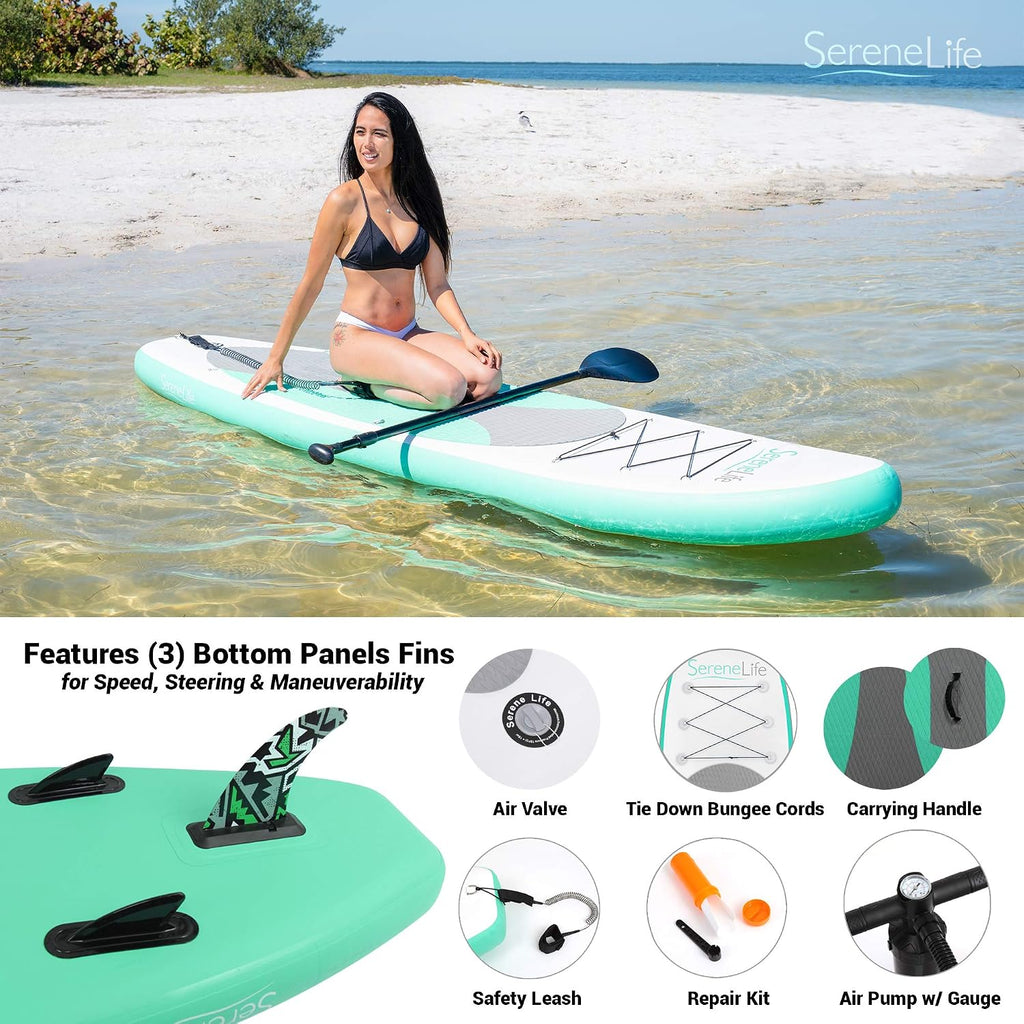SereneLife 10' Inflatable Stand Up Paddle Board 2-Pack with Premium SUP Accessories – 32' Wide Stable Design with Non-Slip EVA Deck Pad for Youth and Adults, 350 lbs. Capacity Each
