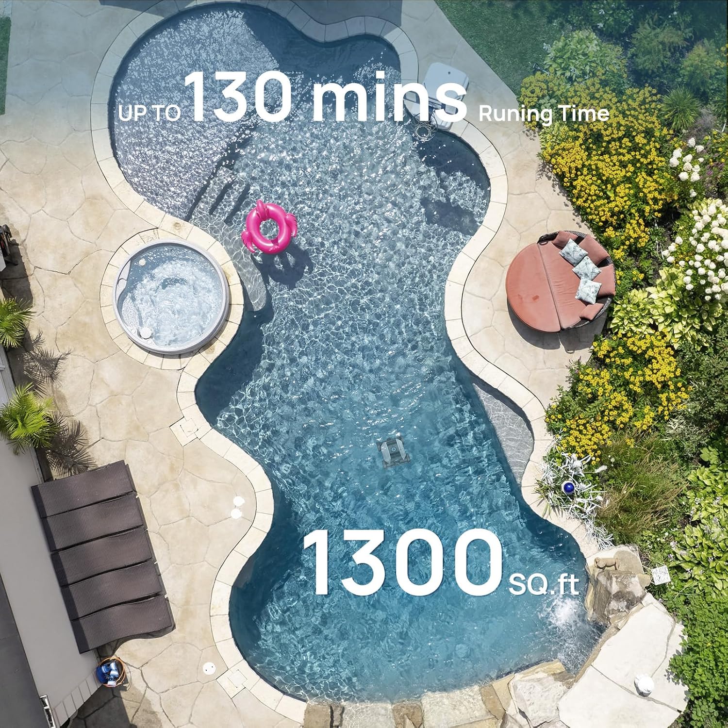 (2025 Upgrade) Robotic Pool Vacuum for Above Ground Pool - 6600mAh for 130mins Runtime & 50W Powerful Suction, Self-Parking Pool Cleaner with 180μm Filter Tray Up to 1300 Sq. Ft (White ‌& Cyan)