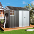 Jocisland 8.5x7.1x7.5 FT Outdoor Storage Shed, Lockable Double Hinged Doors and 4 Vents, Metal Shed for Backyard Storage, Dark Black/White
