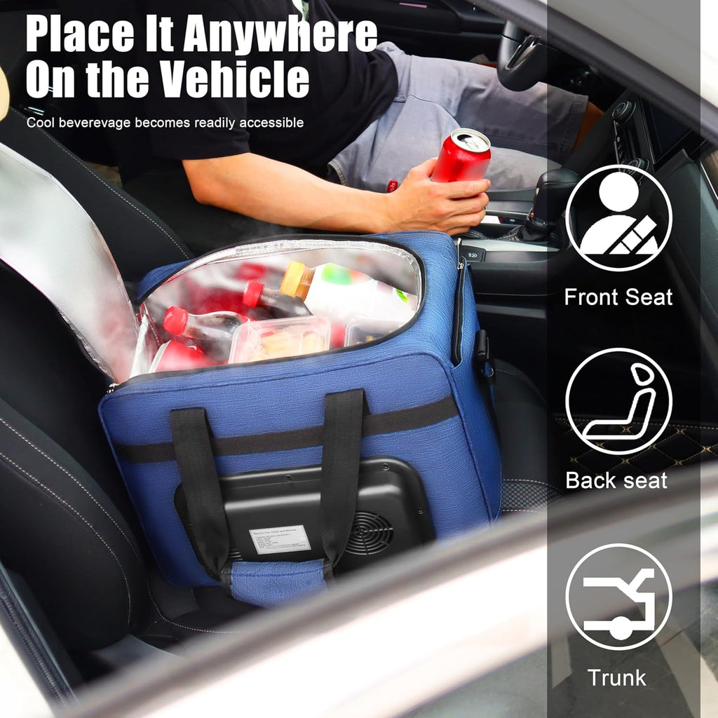 Electric Cooler Bag, Portable Electric Cooler, Foldable Heater Bag, Powered 12 Volt AC/DC Compatible, for Cooling Pre-Cooled Food & Drinks