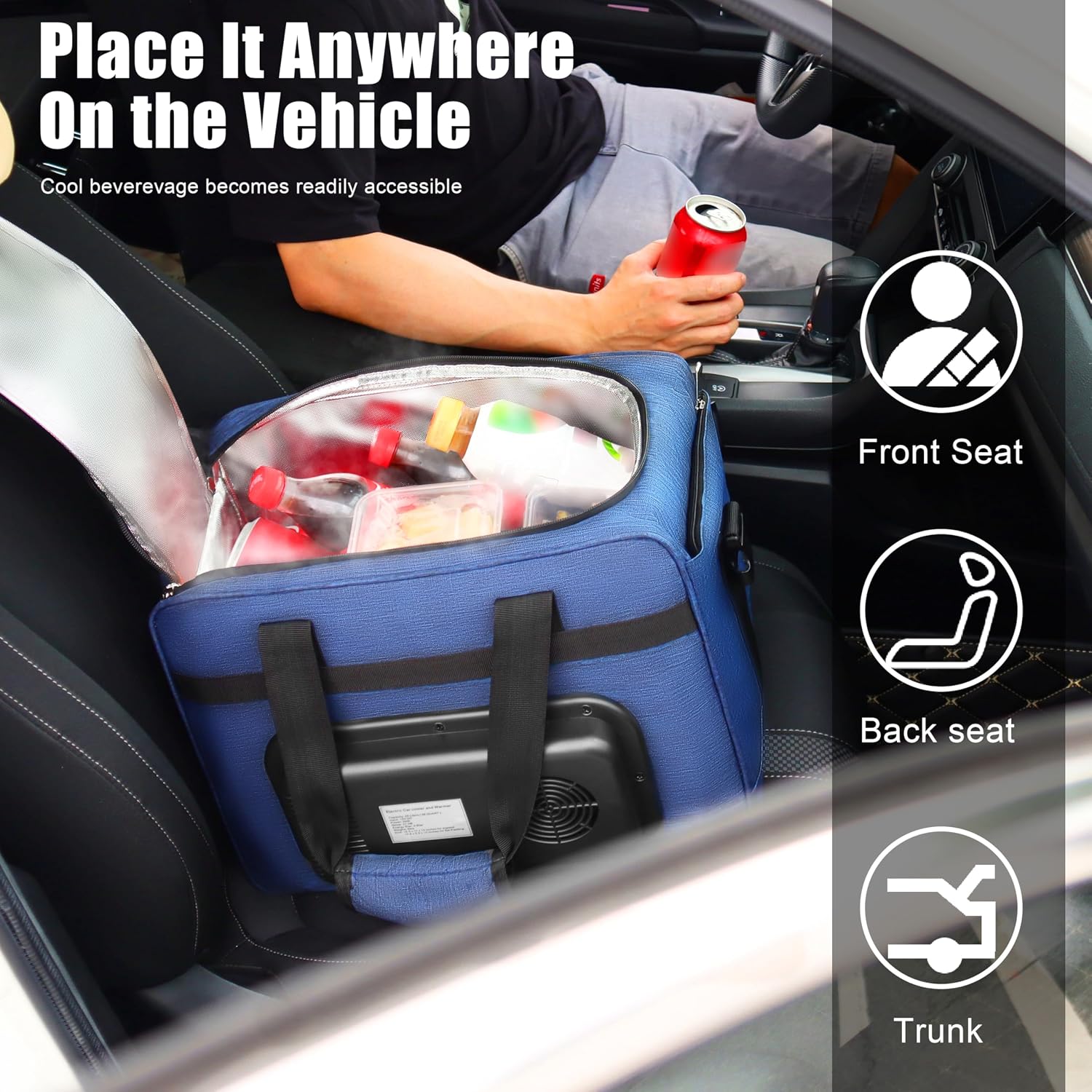 Electric Cooler Bag, Portable Electric Cooler, Foldable Heater Bag, Powered 12 Volt AC/DC Compatible, for Cooling Pre-Cooled Food & Drinks