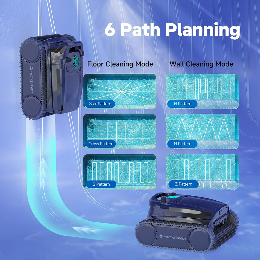 WYBOT M1 Robotic Pool Vacuum Cleaner, 7 Modes & 6 Paths, Dual Filtration, App Control, 120W Brushless Motor, 10,000mAh Battery, 300mins Runtime, Covers 4,305 Sq.Ft, Black&Green