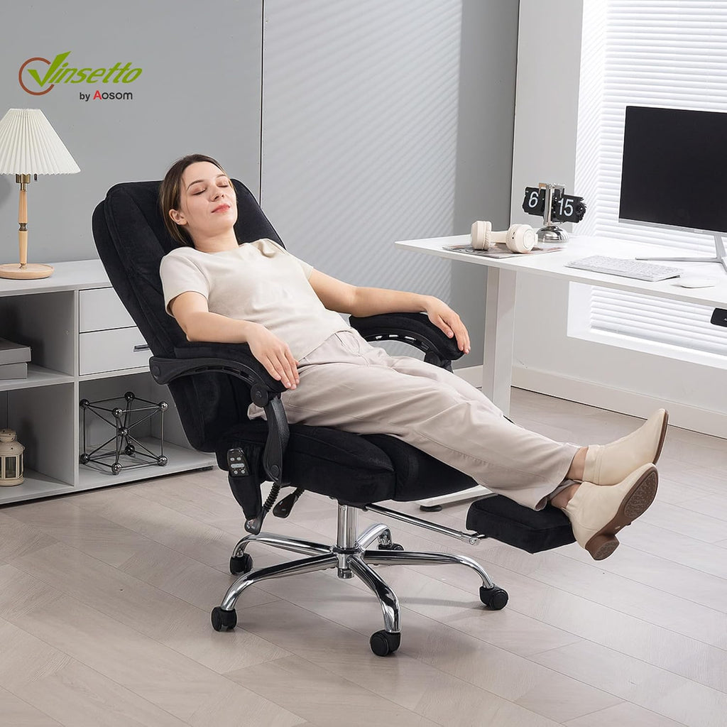 Vinsetto Massage Office Chair with Foot Rest, Executive Computer Desk Chair with 6 Vibration Point and Heat, Reclining Backrest, Swivel Wheels, Adjustable Height, Black