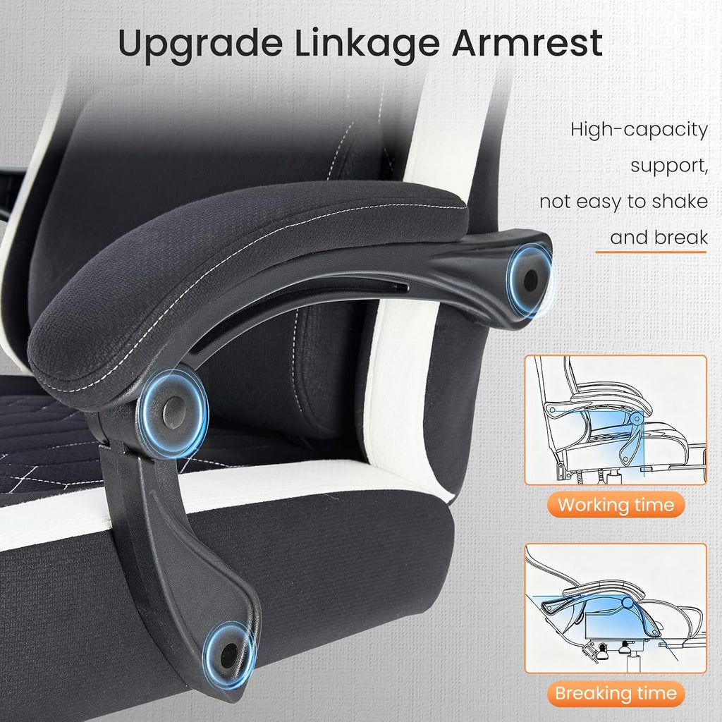 Sweetcrispy Computer Gaming Chair - Ergonomic Desk Chair with Footrest and Lumbar Support, High Back Height Adjustable Task Chair with Linkage Armrests and Headrest, 360° Swivel Wheels, Black
