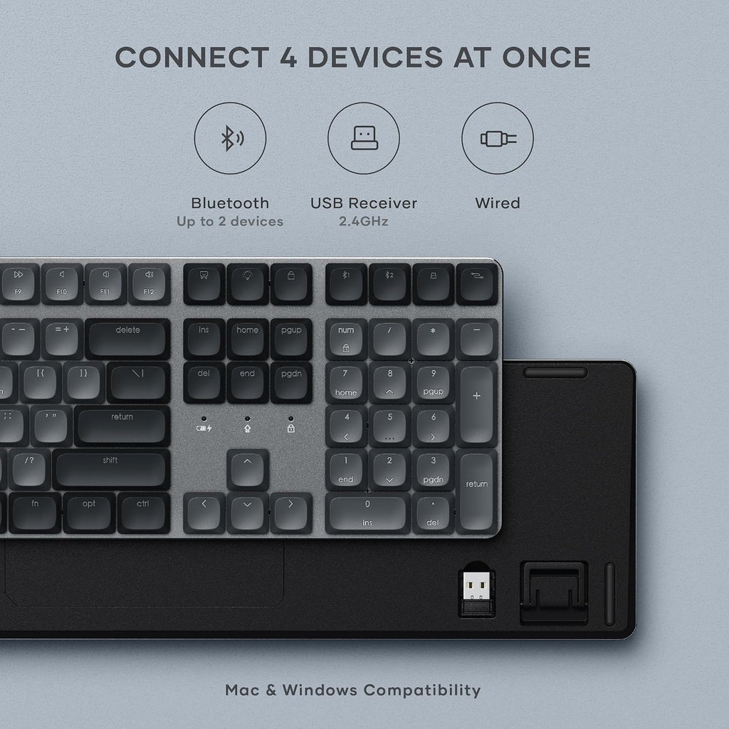 Satechi SM3 Mechanical Keyboard for Mac and Windows, 108 Keys Full Size with White LED Backlit, Wired and Bluetooth for Mac and Windows - Dark Gray/Gray