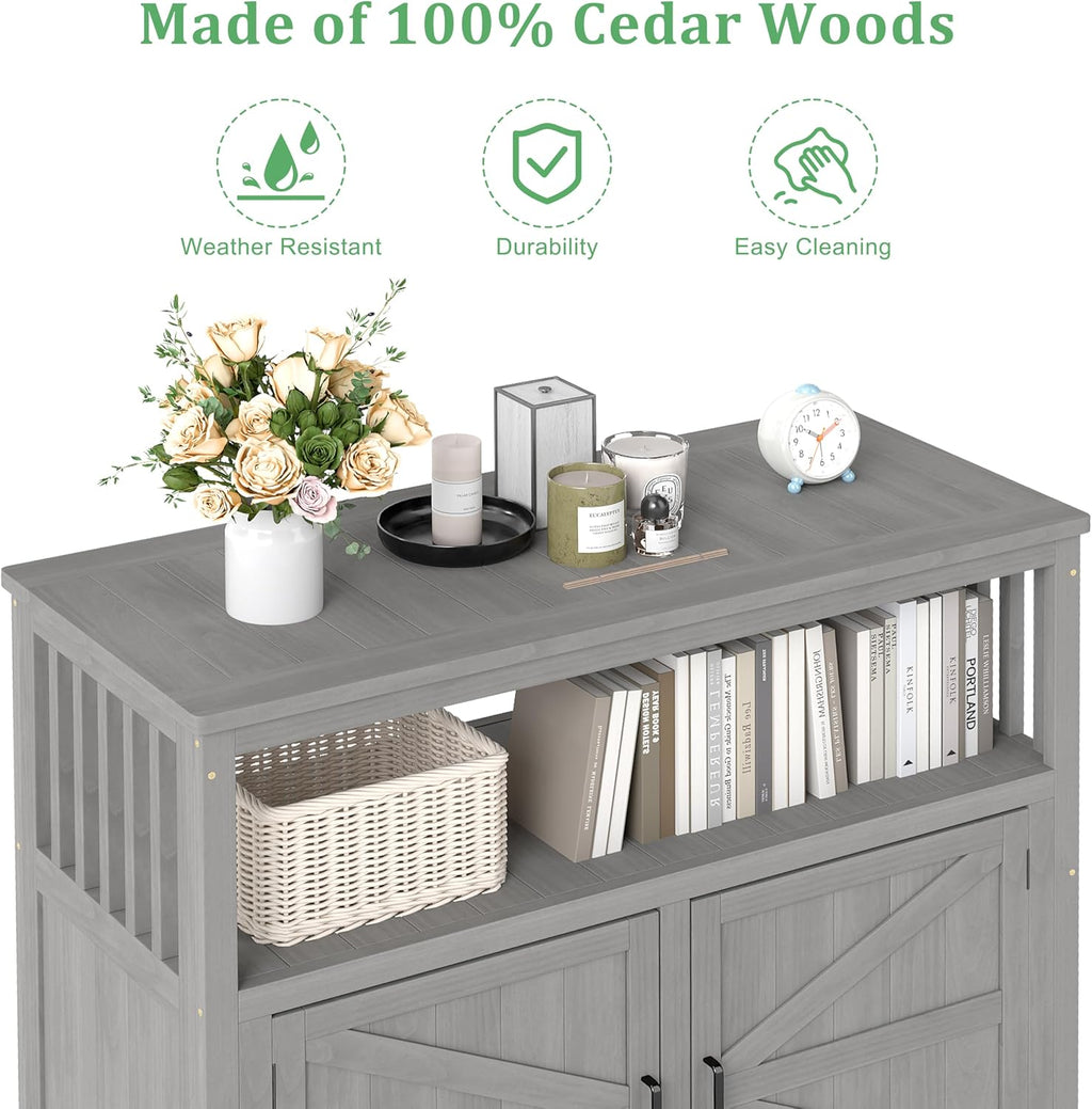 Outdoor Potting Bench with Storage Cabinet, Wood Workstation for Outdoor Patio, Garden (Grey, 42×18×37')