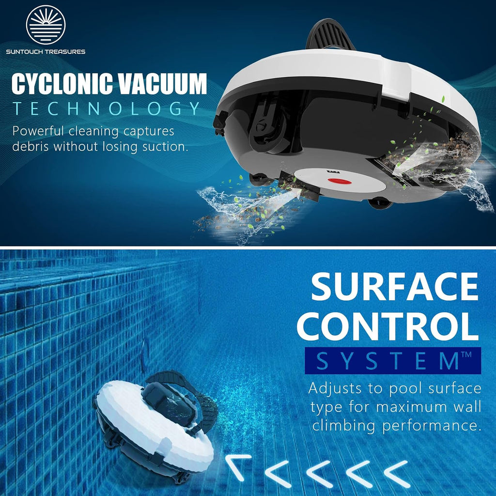 Cordless Robotic Pool Cleaner for Above Ground Pool - Automatic Swimming Pool Robot - 2-Motor Powerful Cleaning Vacuum Robots - Rechargeable Robotic Pool Cleaners for Inground Pools Up to 500 Sq.Ft.