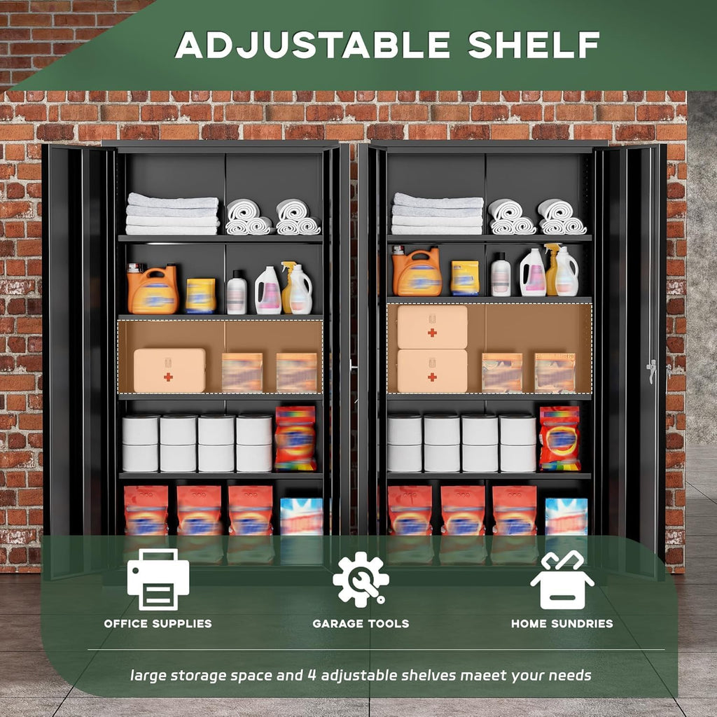 Greenvelly Metal Cabinet with Lock,72' Metal Storage Cabinet with 2 Doors and Adjustable 4 Shelves, Locking Cabinet for Home Office, Garage(36' W x 18' D)