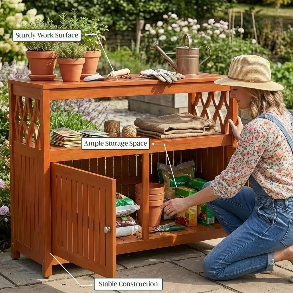 DTY Outdoor Living Longs Peak Eucalyptus Wood Sideboard Table, Outdoor Buffet Cabinet with Storage, Natural Oil Weather-Resistant Finish