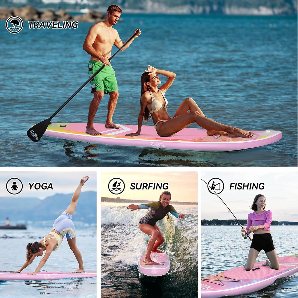 YUSING 11' Inflatable Stand Up Paddle Board with Kayak Seat, Non-Slip Deck SUP Paddle Board with Premium Kayak and SUP Accessories & Backpack, Portable Standing Boat for Youth & Adult