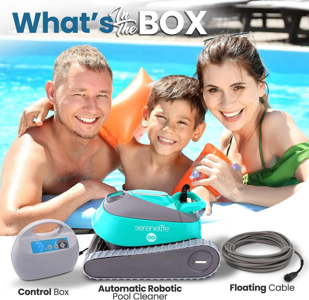 SereneLife Automatic Robotic Pool Cleaner for In-Ground Pools, 3-Motor Wall Climbing Pool Cleaning Robot w/Dual Scrub Brushes, Tangle-Free Cable, Superior Filtration, Energy-Saving, Up to 50ft