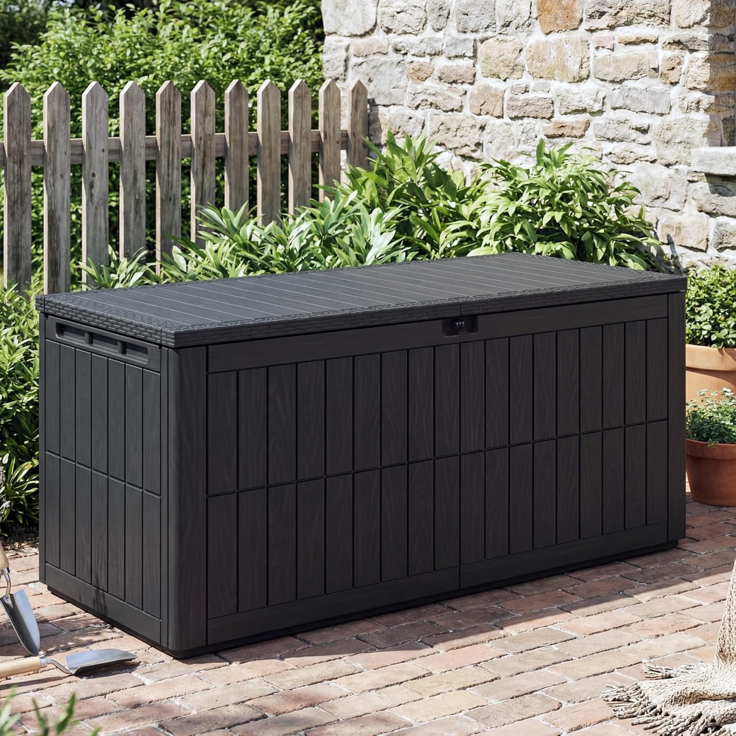 UDPATIO 220 Gallon Deck Box, Outdoor Storage Box Lockable Waterproof Indoor Outdoor Storage Container for Patio Cushions, Garden Tools, Package Delivery Boxes for outside