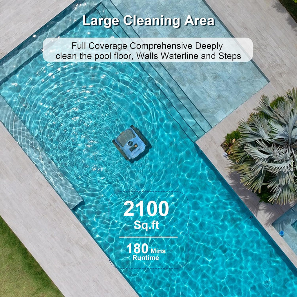 (2025 New) Pool Vacuum for Inground Pools Cordless Robotic Pool Cleaner, 4-in-1 Floor/Wall/Waterline Cleaning/Smart Navigation, 180 Mins Runtime Pool Vacuum for Inground Pools Up to 2100 Sq.ft