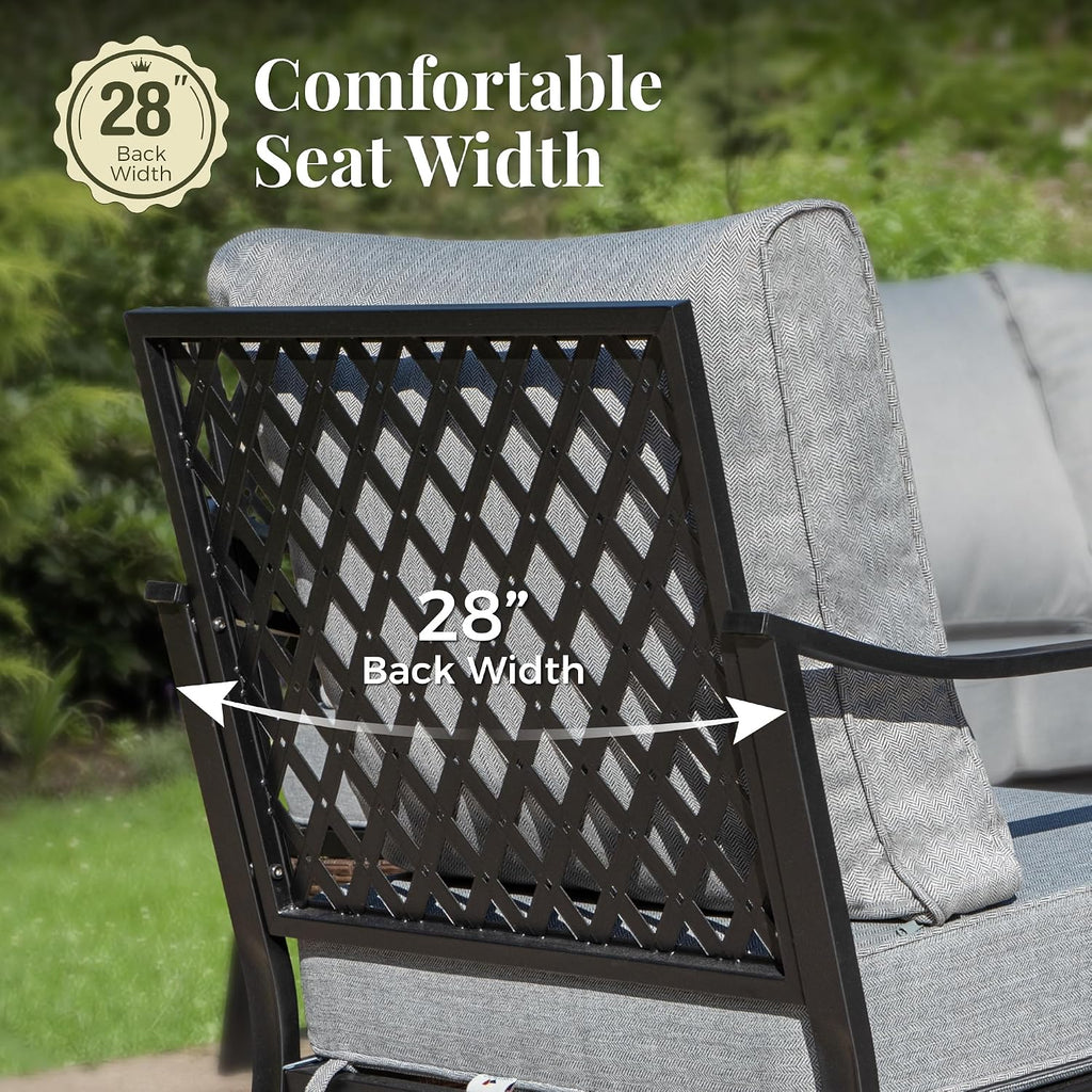 MIXPATIO Patio Furniture Set with Fire Pit Table, Metal Outdoor Conversation Set with 5.75'' Extra Thick Cushion, 2 Swivel Chairs, 2 Leg Chairs, 3-Seat Sofa and Gas Fire Pit Table, Grey