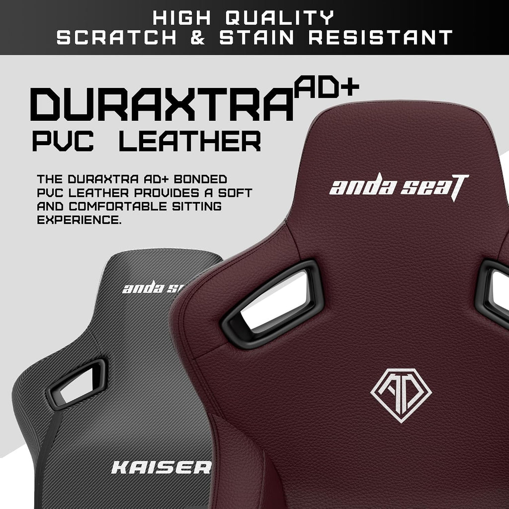 Anda Seat Kaiser 3 XL Gaming Chairs for Adults - Ergonomic Maroon PVC Leather Gaming Chair with Lumbar Support, Comfortable Office Seat with Neck Support - Heavy Duty Wide Gamer Seat