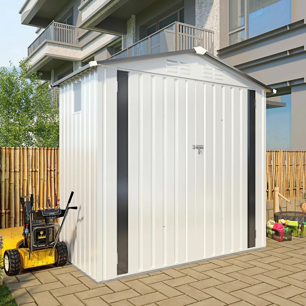 6x3.6FT Storage Shed, Outdoor Galvanized Steel Garden Shed with Lockable Door & Window, Waterproof Metal Tool Storage for Garden, Backyard, Patio, Lawn