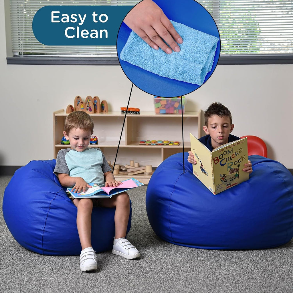 Children's Factory 26' Round Bean Bag, Bean Bag Chair with Water-Resistant Cover for Kids, Flexible Seating for Classroom Elementary, Easy to Clean, Blue