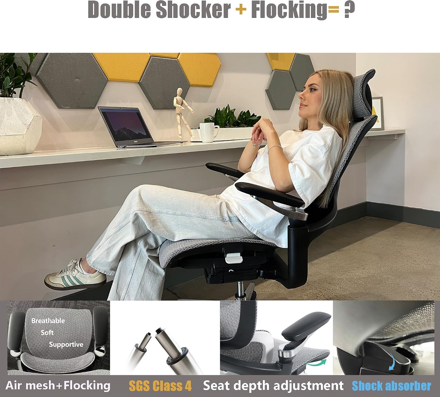 Ergonomic Office Chair with Adjustable 3D Lumbar Support, Mesh Computer Chair 5D Armrests, Home Desk Chair with 4D Headrest, 90-130°Tilt, BIFMA Certified, Model Zen (Grey)