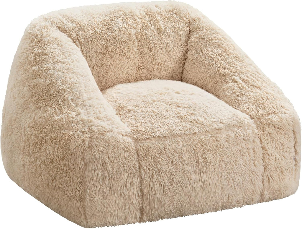 Hobestluk Giant Bean Bag Chair Memory Foam Filled Sofa Chair Bean Bag for Adults/Teens/Kids, Plush Fur Oversized Lazy Sofa for Living Room Bedroom Dorm(Beige)