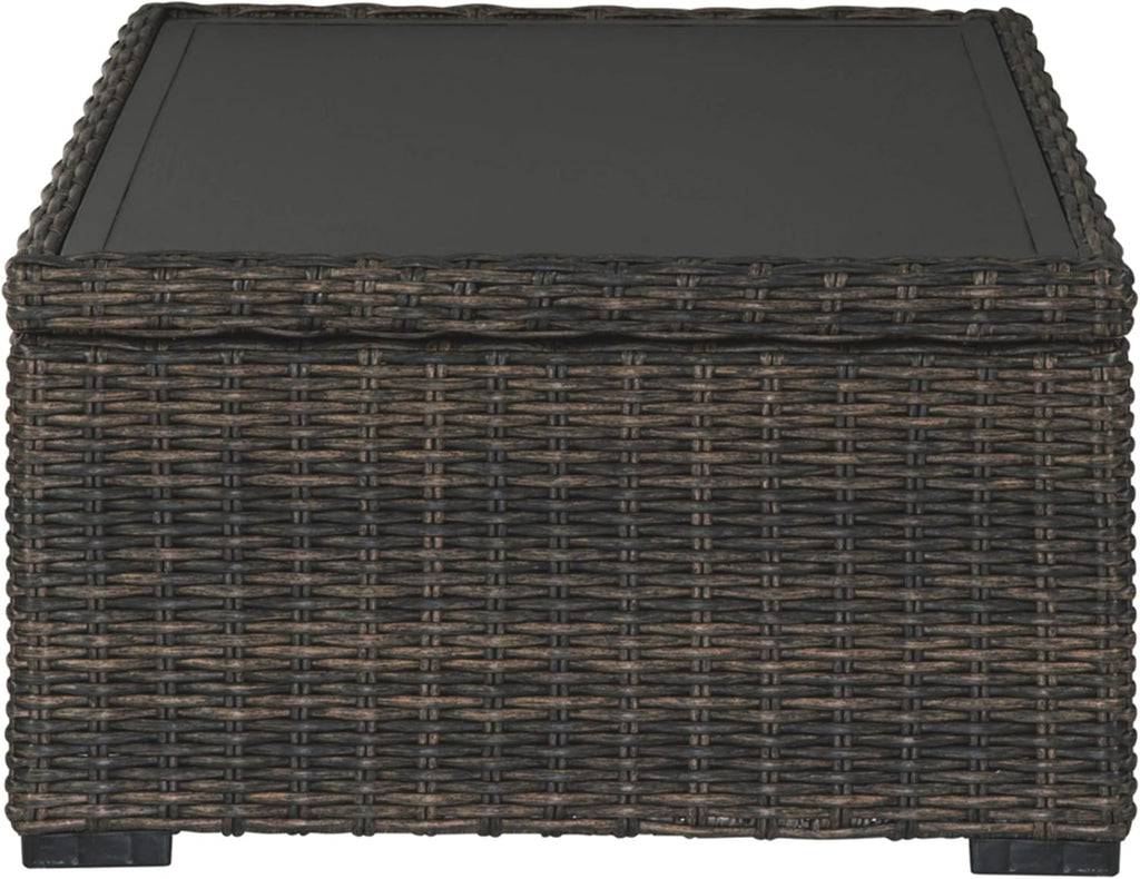 Signature Design by Ashley Grasson Lane Outdoor Wicker Cocktail Table with Aluminum Frame, Brown