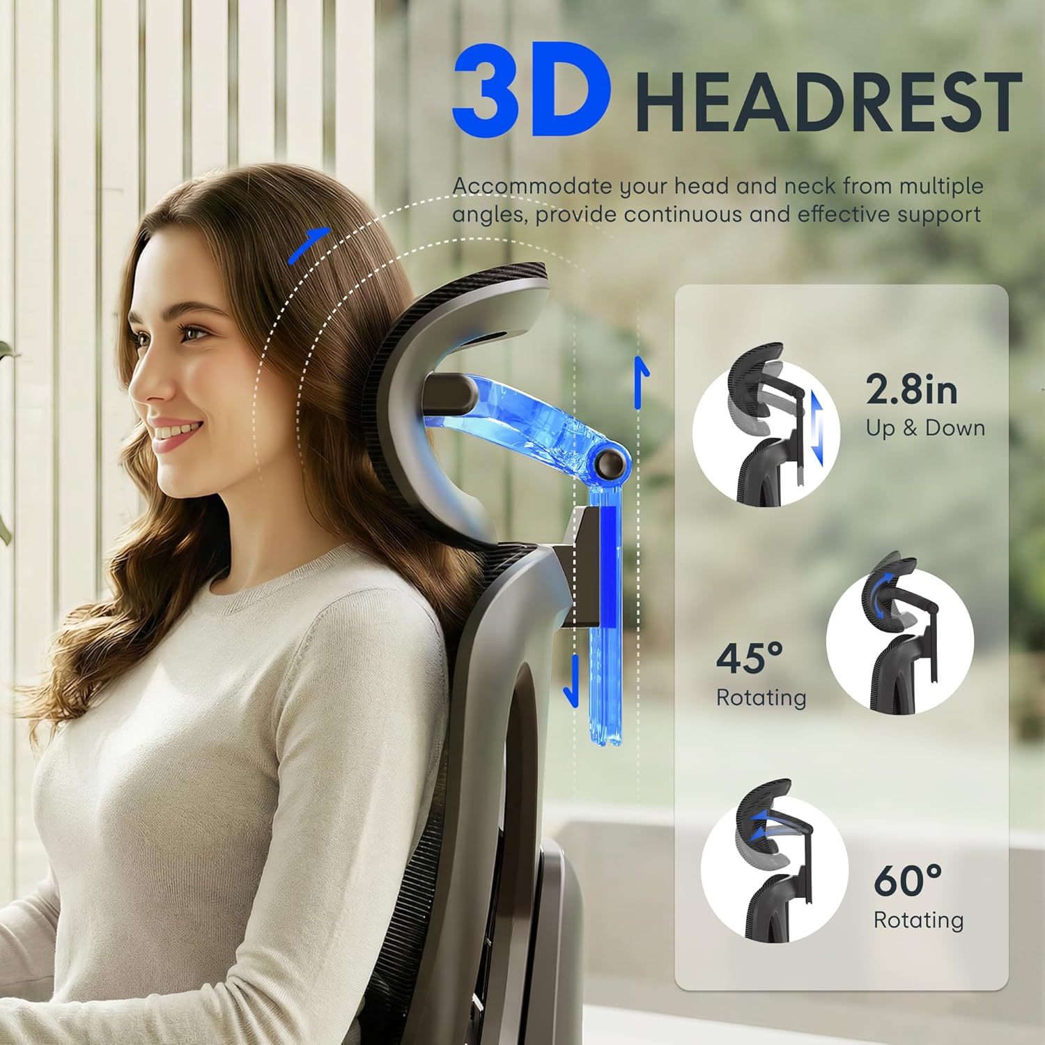 FLEXISPOT ErgoX Premium Ergonomic Office Chair with Footrest- Adjustable 3D Armrests, Dynamic Lumbar Support, Recline & Tilt Function, Mesh Seat, for Home & Office Use,Black Foam