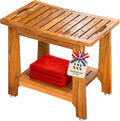 21' Standard Teak Shower Bench with Shelf & Handle - Waterproof, Non-Slip Bath Stool, 300 lbs Capacity - Fits Standard Tubs/Showers & Outdoor Use (Patented)