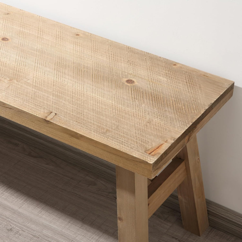 Wnutrees Sawmill Long Wood Bench, 43' Farmhouse Entryway Bench for Living Dining Room, Rustic Entry Way Benches Seat, Solid Wood, Handcraft Finshed, Natural