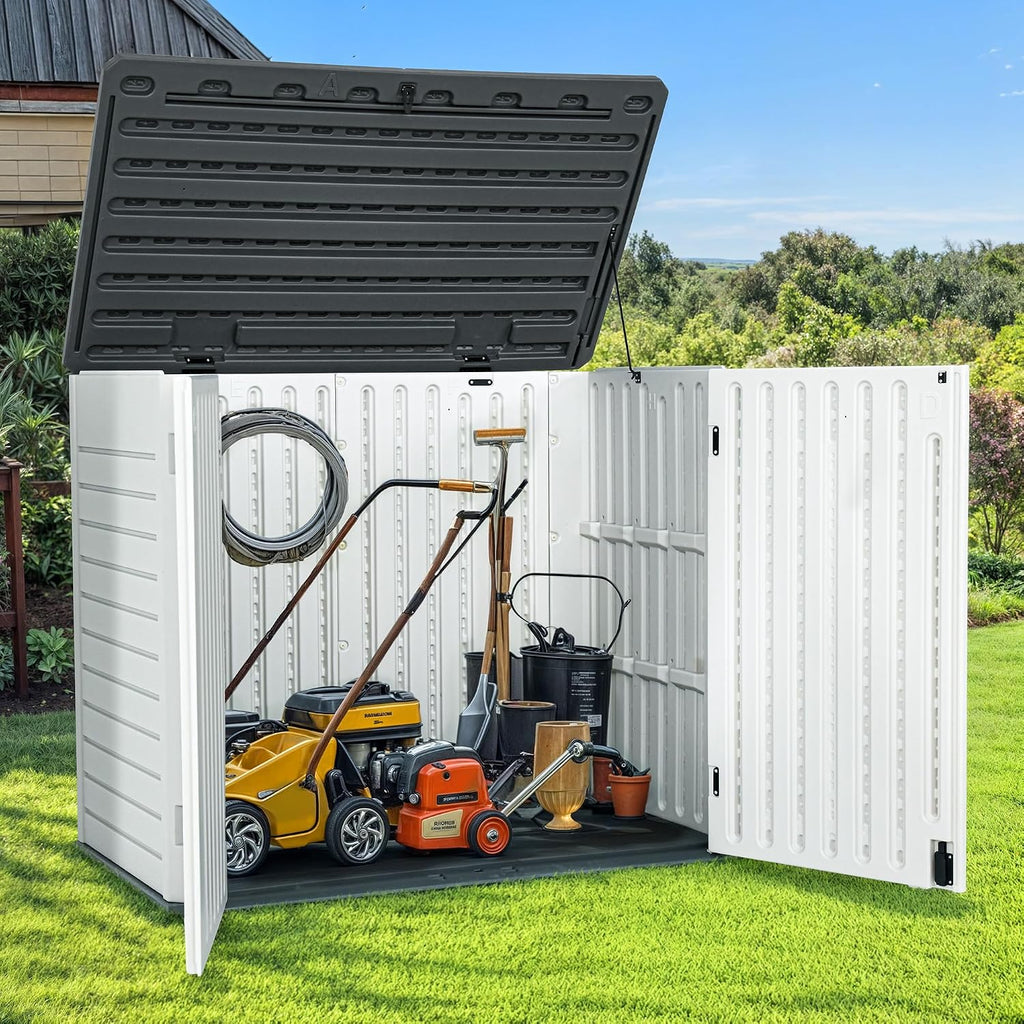 GOOBED Horizontal Shed with Padlock Latch, Outdoor Storage Shed for Backyard and Garden, 35 Cu Ft Small Storage, Waterproof, Easy Assembly, Light Gray
