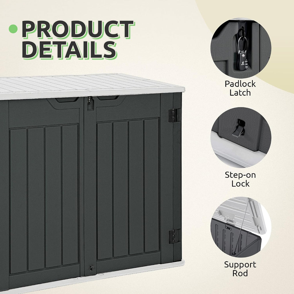 GOOBED Horizontal Shed with Padlock Latch, Outdoor Storage Shed for Backyard and Garden, 35 Cu Ft Small Storage, Waterproof, Easy Assembly, Dark Gray