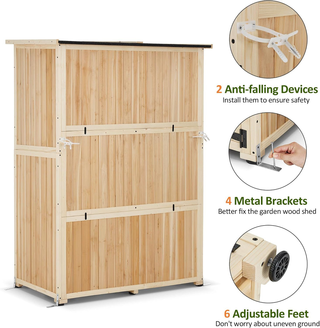 MCombo Large Wooden Outdoor Storage Cabinet with 2 Shelves, Oversize Garden Storage Shed with Lock, Tool Shed for Patio Yard Lawn, 1911 (Beige)