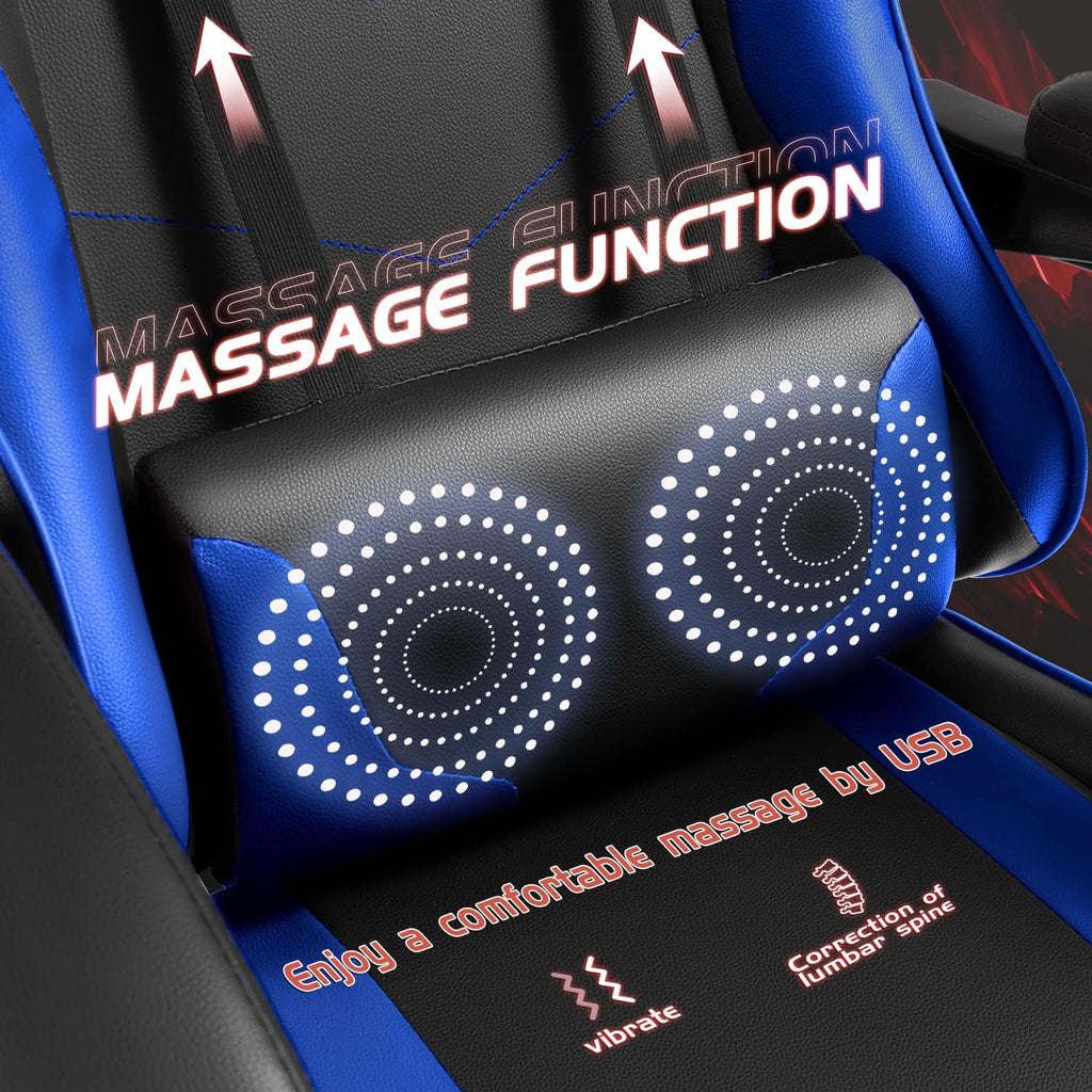 Shahoo Gaming Chair with Footrest and Massage Lumbar Support, Video Game Chairs Height Adjustable Seat with Headrest for Office or Bedroom, Study Room, Dark Blue