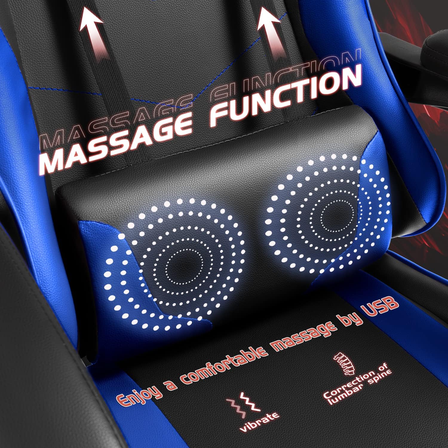 Shahoo Gaming Chair with Footrest and Massage Lumbar Support, Video Game Chairs Height Adjustable Seat with Headrest for Office or Bedroom, Study Room, Dark Blue