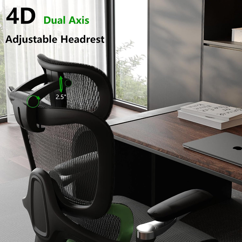 Ergonomic Office Chair, Mesh Home Office Desk Chair with Adaptive Lumbar Support, Gaming Chair with Headrest, 5D Armrest,90-130°Tilt, BIFMA Certified, Model Zen (Green)