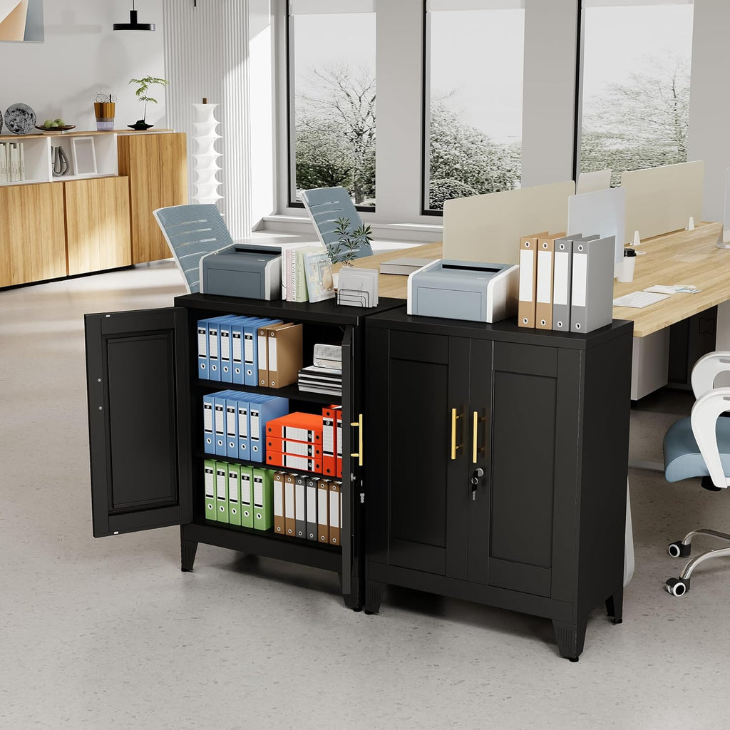Black Metal Storage Cabinet, 36' Tall Locking Storage Cabinet with 2 Adjustable Shelves, Steel Locker Organizer, for Office, Home, School, 2PS