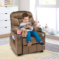MAT EXPERT Kids Recliner, Velvet Adjustable Reading Chair w/ 2 Cup Holder, 3 Side Pocket Storage & Footrest, Kids Couch Gaming Chair, Toddler Lounge Chair for Boys Girls, Kids Room Playroom (Coffee)