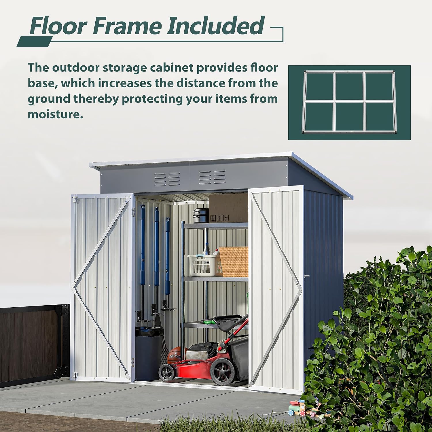 6x4 FT Outdoor Storage Shed, Metal Garden Shed with Frame Floor, Outside Tool Shed with Lockable Hinged Doors, Waterproof Storage Building with Sloped Roof for Backyard, Patio, Lawn, Gray