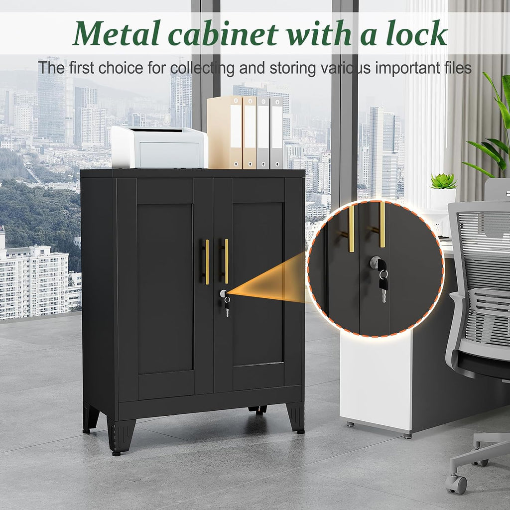 Black Metal Storage Cabinet, 36' Tall Locking Storage Cabinet with 2 Adjustable Shelves, Steel Locker Organizer, for Office, Home, School, 2PS