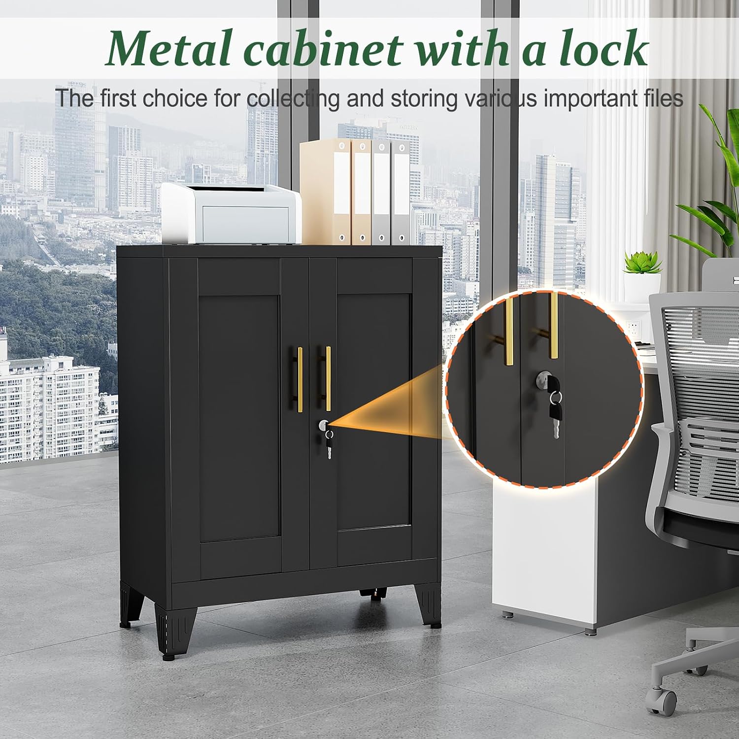 Black Metal Storage Cabinet, 36' Tall Locking Storage Cabinet with 2 Adjustable Shelves, Steel Locker Organizer, for Office, Home, School, 2PS