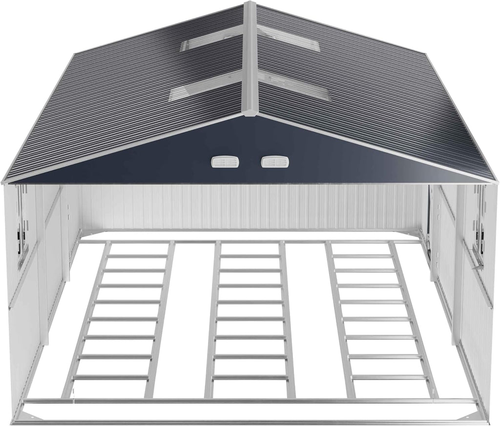 13x20 FT Metal Carport, Extra Large Storage Sheds Outdoor with Floor & 4 Windows, All-Weather Metal Garage Shed for Car, Truck, Bicycle and Garden Equipment, Blue Black