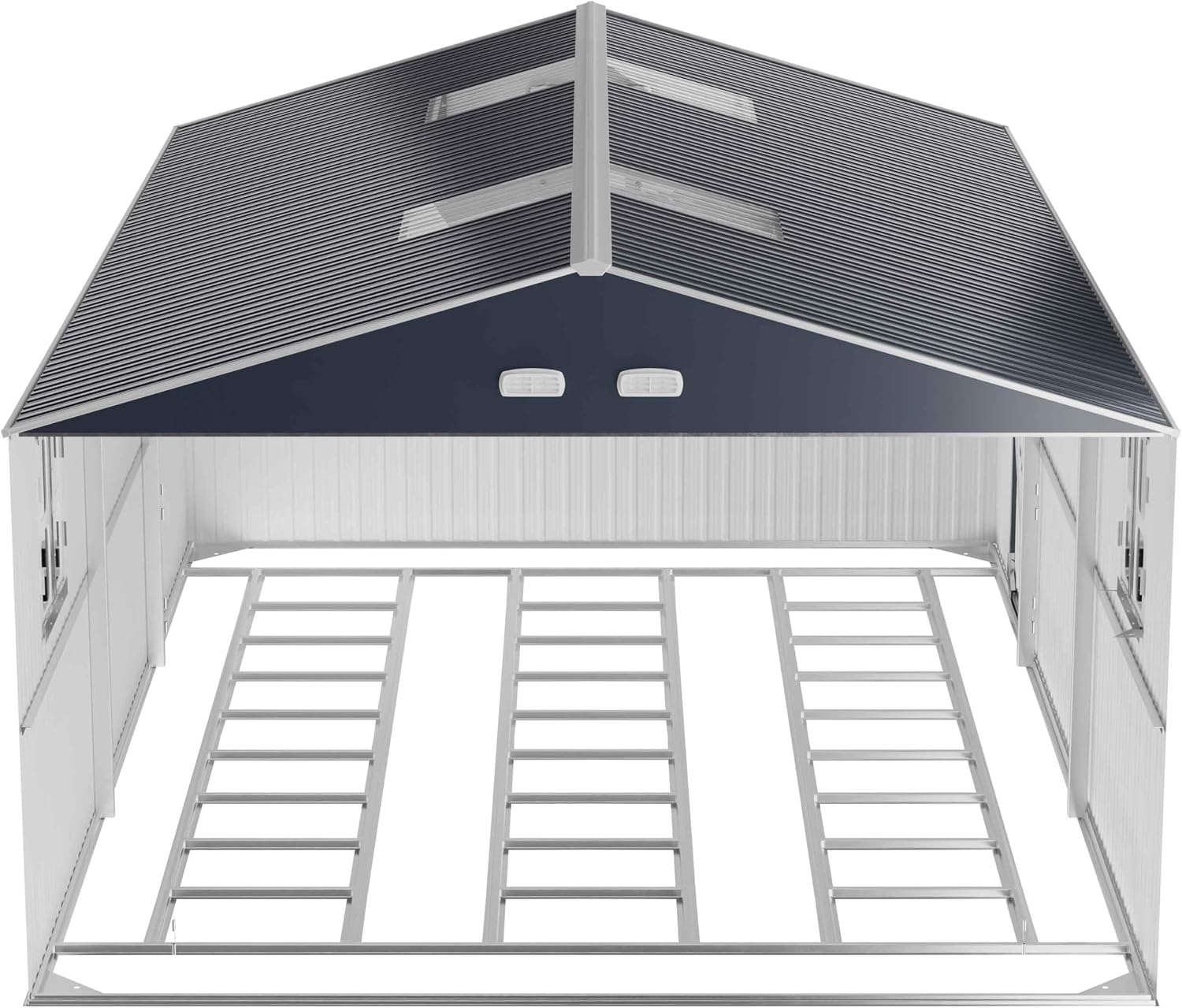 13x20 FT Metal Carport, Extra Large Storage Sheds Outdoor with Floor & 4 Windows, All-Weather Metal Garage Shed for Car, Truck, Bicycle and Garden Equipment, Blue Black