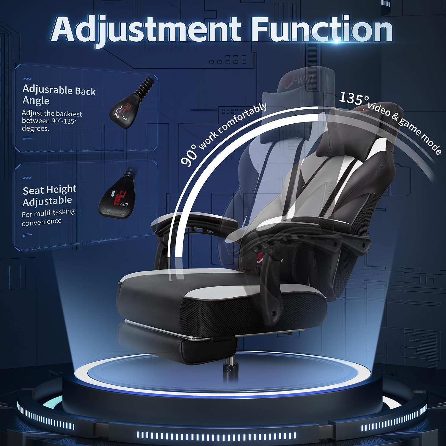 Gaming Chair with Footrest & Lumbar Support, Ergonomic Racing Style Computer Chair, 360° Swivel Height Adjustable Video Game Chair, Massage Office Chair Gaming Equipment, White
