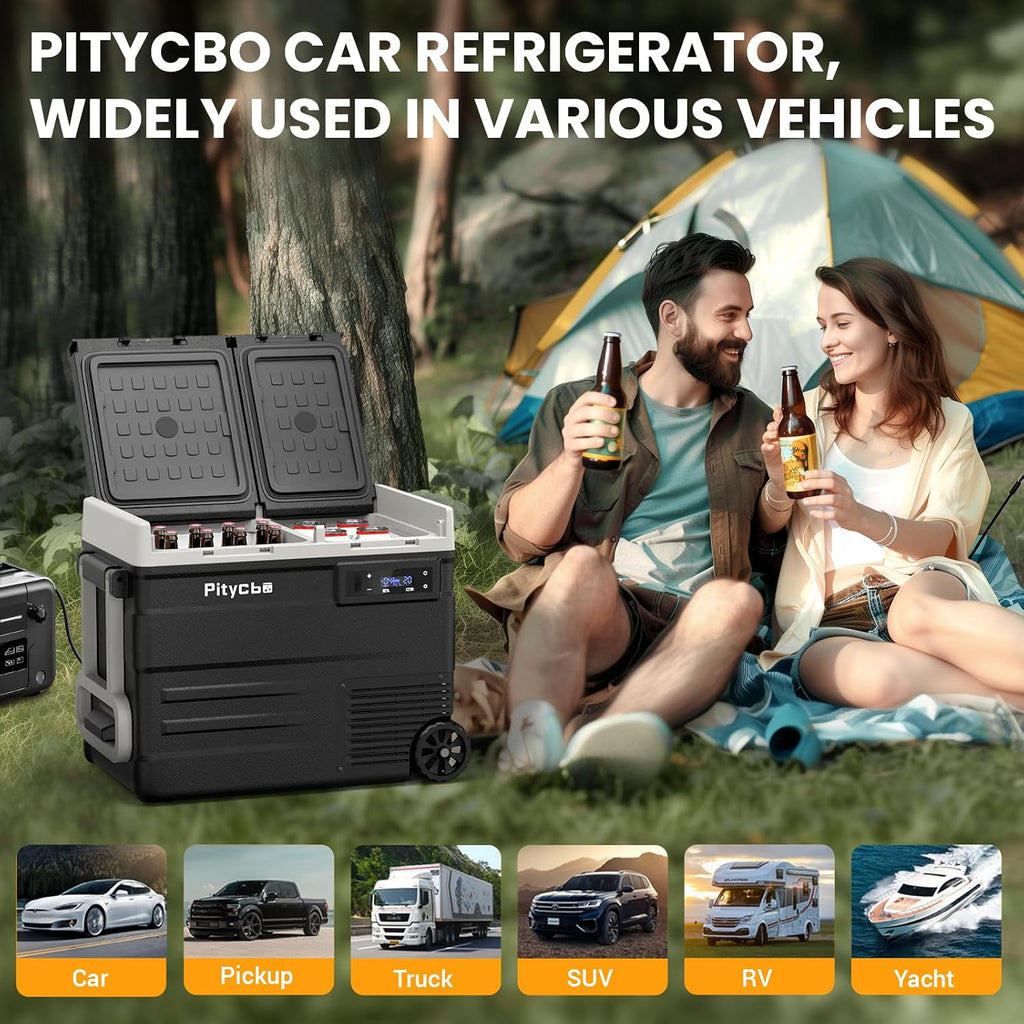Car Refrigerator 12v Portable Fridge for Car, Auto 56 Quart Dual Zone Freezer Compressor Cooler, -4℉—68℉ 12/24V DC 100~240 Volt AC for Truck, Camping, Travel, Vehicles, RV
