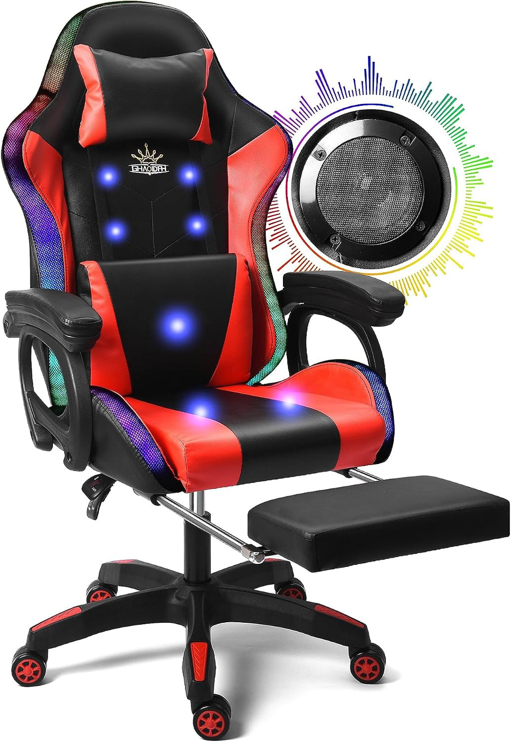 RGB Gaming Chair with Massage, Footrest and Dual Speakers, Racing Computer Chair with Lumbar Support and Headrest, for Adults, Teens and Kids, Enhance Gaming Experience!