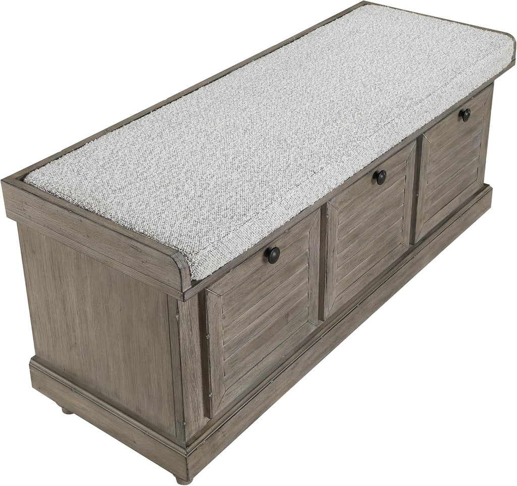 OSP Home Furnishings Dover Coastal Lift-Top Storage Bench with Shutter Face Styling, Goldstone Finish with Salt and Pepper Cushion