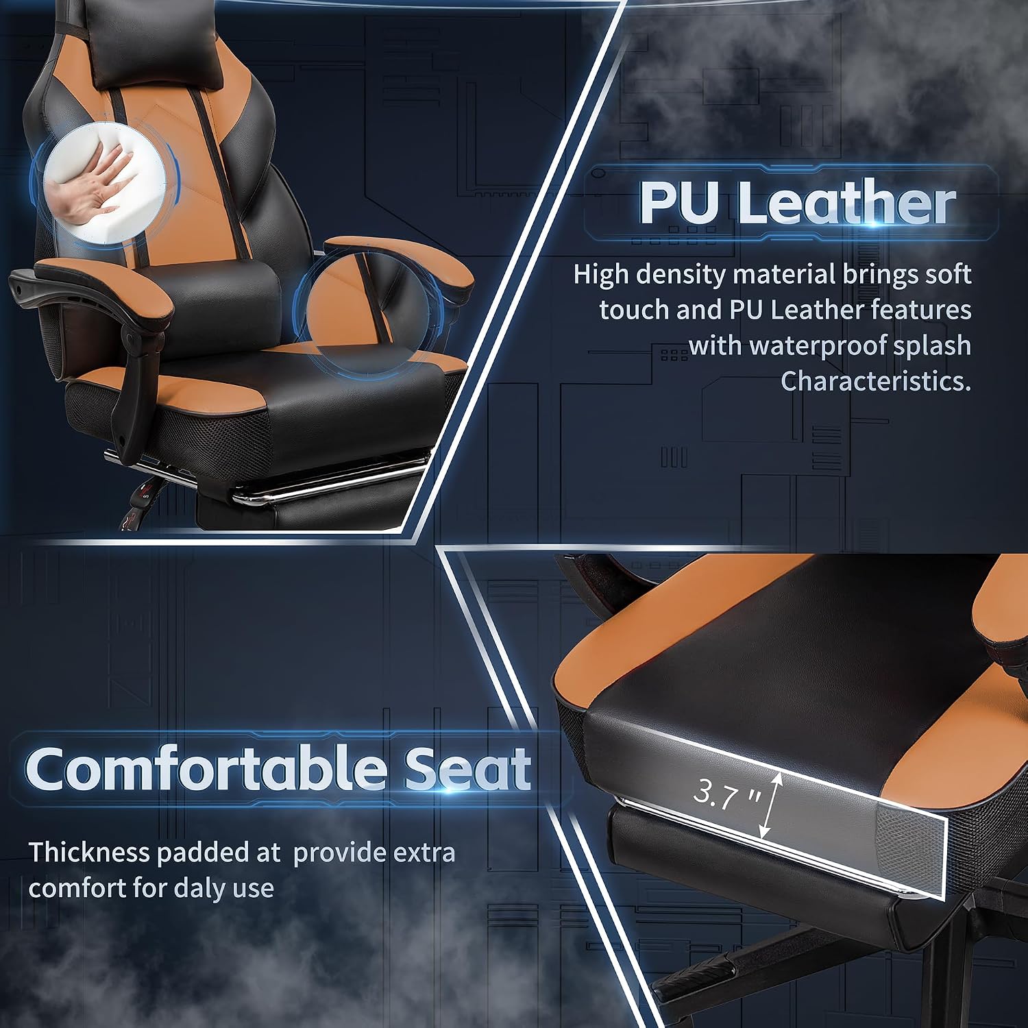 SUNLEI Gaming Chair for Adults, Ergonomic PU Leather Office Chair with Headrest & Footrest, Video Game Chairs with Massage Lumbar Support, Height Adjustable Computer Chair with 360° Swivel, Walnut Red