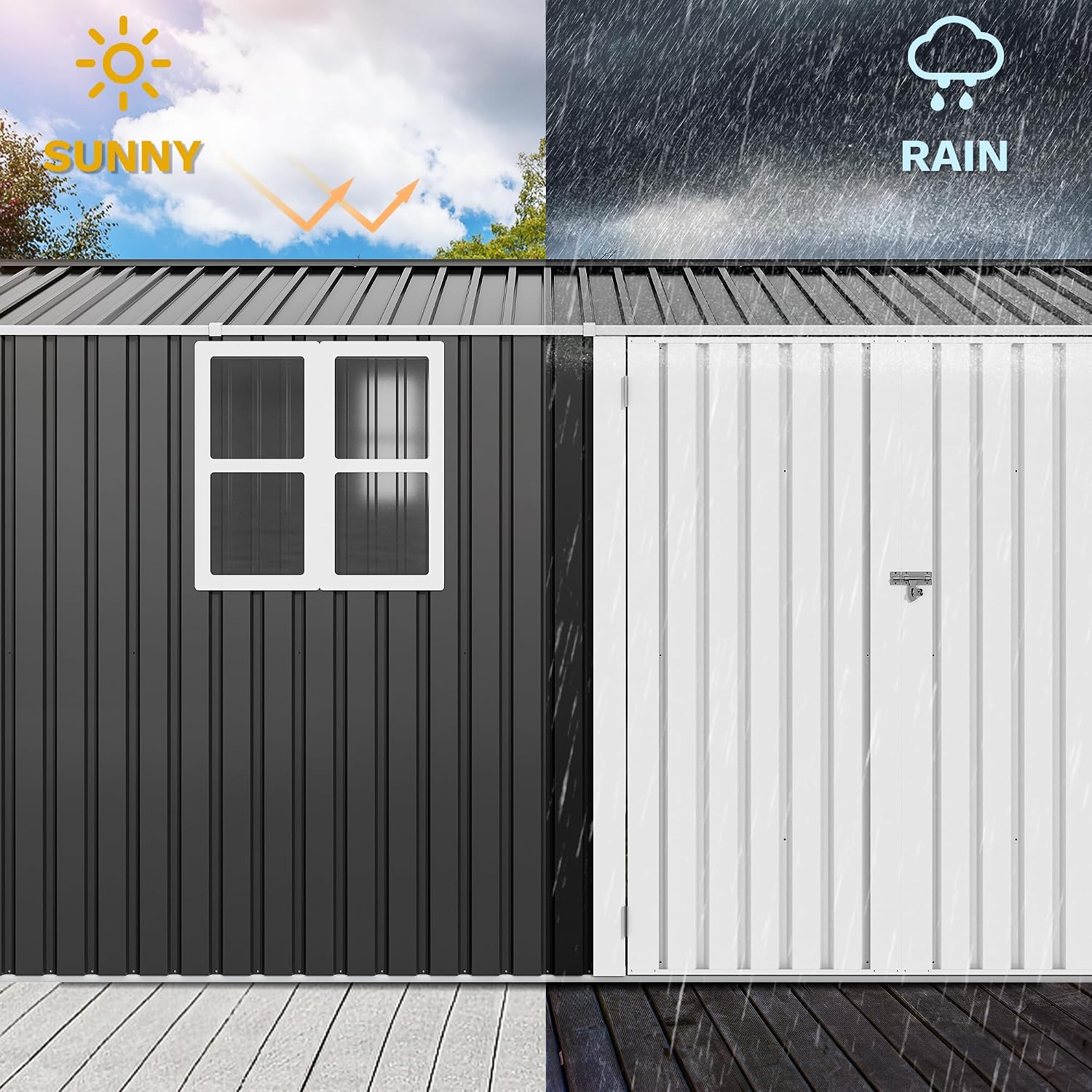 DWVO 12x8ft Large Tool Storage Shed with Window, Lockable Doors, and Sloped Roof, Oversized Steel Outdoor Storage Shed for Garden, Patio, Garage, Backyard, Lawn(Gray + White)