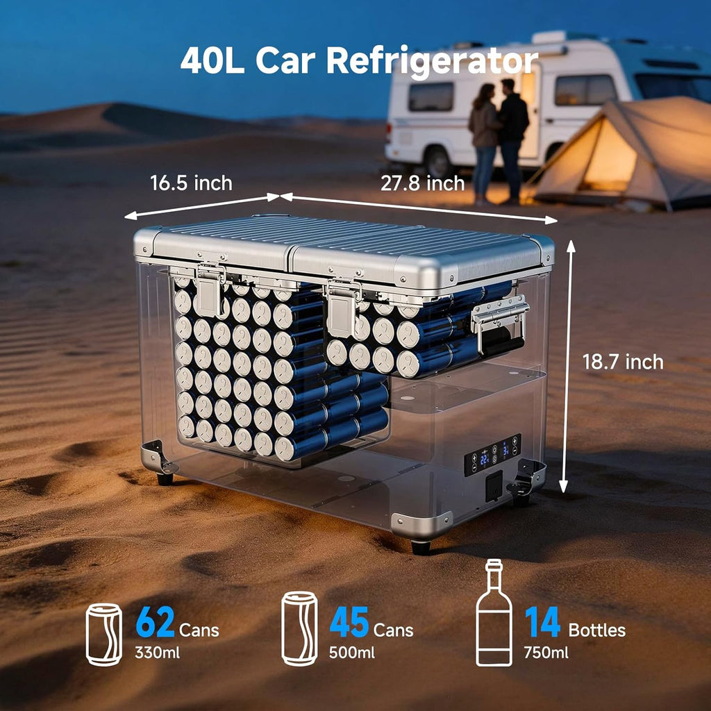 BODEGA 42 Quart (40L) Portable Car Refrigerator, 12V Dual Zone Car Fridge Freezer, Lightweight Aluminum Electric Cooler with Compressor, -4°F to 68°F, DC/AC for Truck, RV, Camping, Van, Home Use