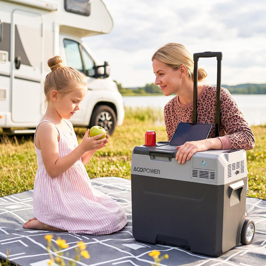 12 Volt Refrigerator, 32QT(30L) Electric Cooler, 12V Fridge APP Control, 12V Cooler -4℉~68℉, Portable Freezer 12/24V DC 110-240V AC for Camping RV SUV Truck Road Trips Boat Travel Home