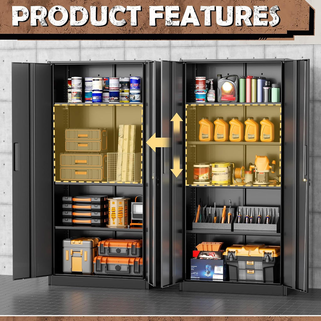 INTERGREAT Metal Storage Cabinet, 72' H Storage Cabinet with 2 Doors and 4 Adjustable Shelves for Office, Home, Garage, Pantry (Assembly Required, Black)